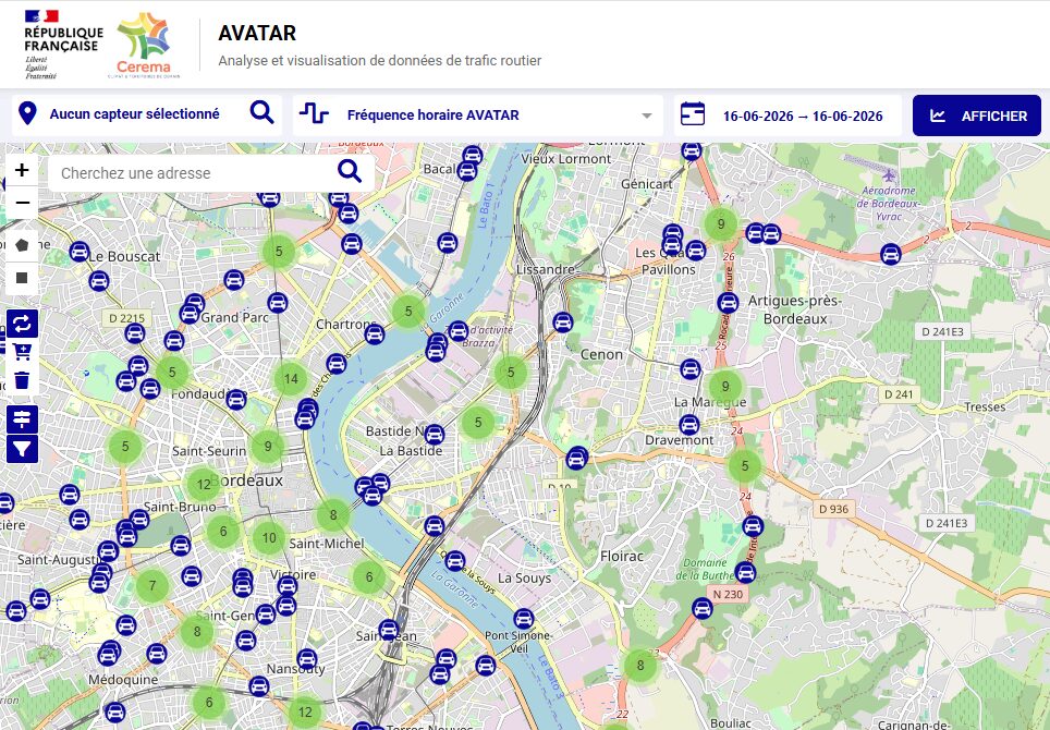 Comptage routier Comptages routiers disponibles sur le site https://avatar.cerema.fr/cartographie